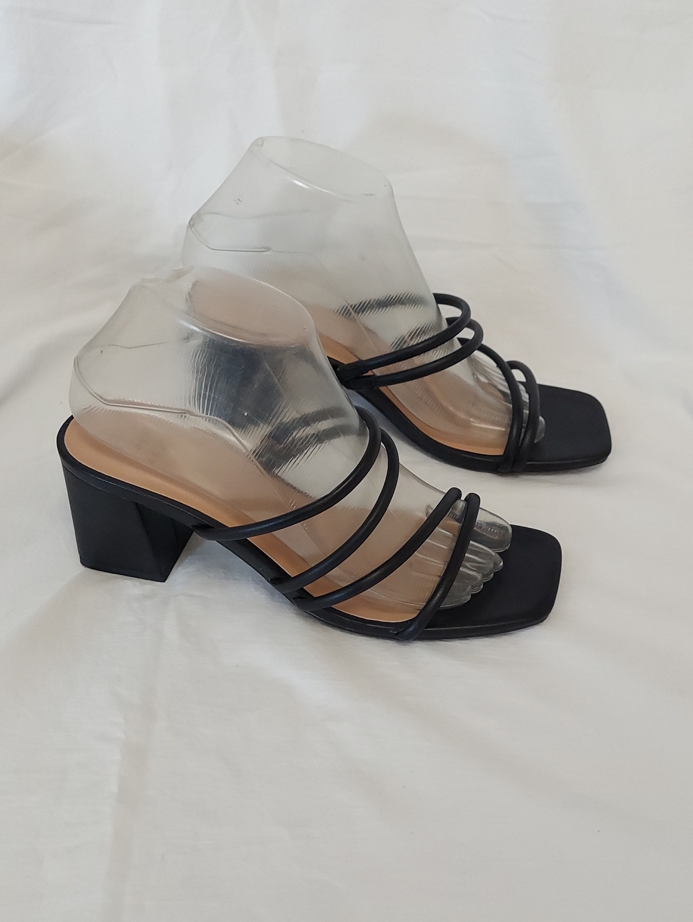 A New Day Classic Black Strappy Block Heel Sandals - Women's 7.5 Heel 2.5"